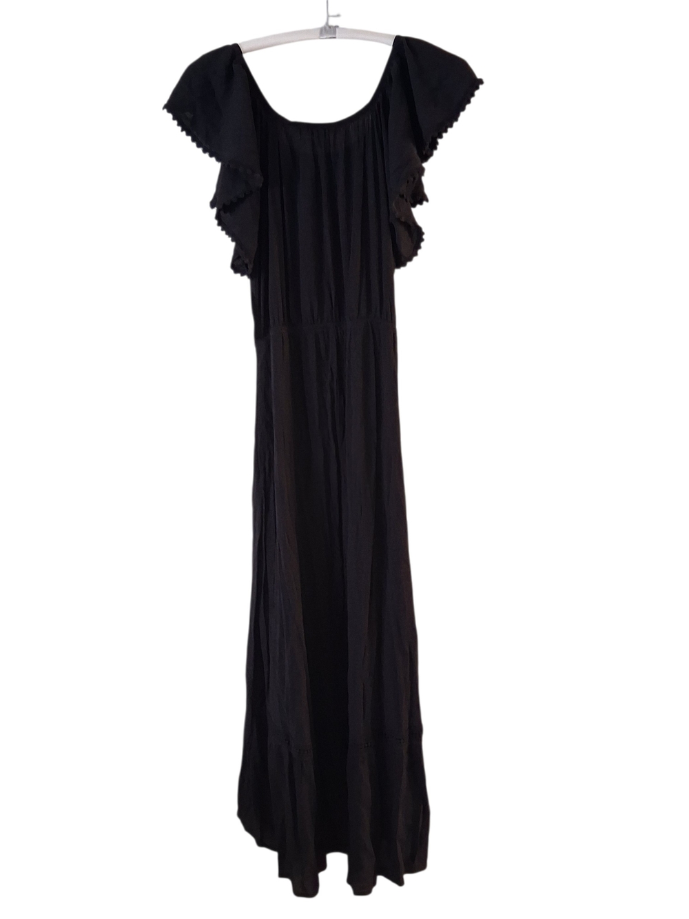Black Ruffle Sleeve Round Neck Boho Maxi Dress Size S (4-6)